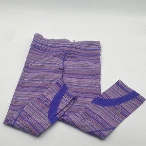 Lululemon Run Inspire Purple Stripe- no mesh Sz 4 21” crop